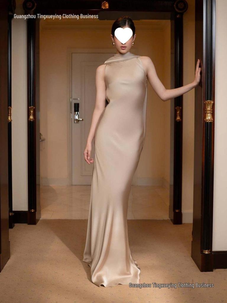 Elegant Summer Satin Evening Gown - Sexy European & American French Style Long Dress for Women