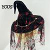 Decorative Seasonal Accessories Punk Skeleton Hand Witch Hat with Spider And Veil, Black Large Reusable Holiday Ornaments Wizard Costume Accessory for