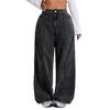 2026 European Plus Size Distressed Cropped High-Waisted Wide-Leg Baggy Jeans