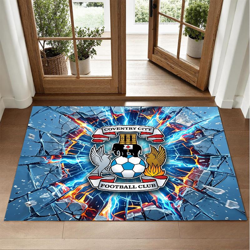 Coventry City Football Design Crystal Velvet Rug Soft Decorative Mat for Bedroom Entrance