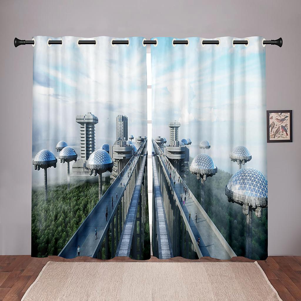Future City Technology ArchitectureBlackout Window Panel Curtain Children Living Room Room Bedroom Bathroom Kicthen Door Cupboard Home Hook