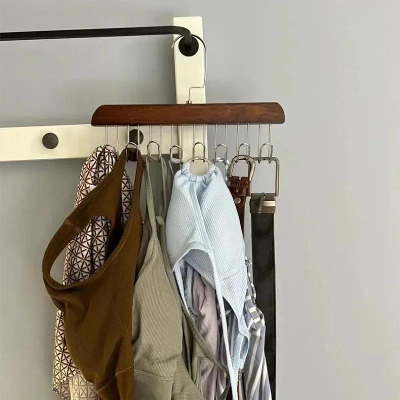 Solid Wood 8 Hook Hanger Rack Multifu Drying Rack For Hanging Belts Hats Vests Underwear Silk Scarves Household Storage Goodies