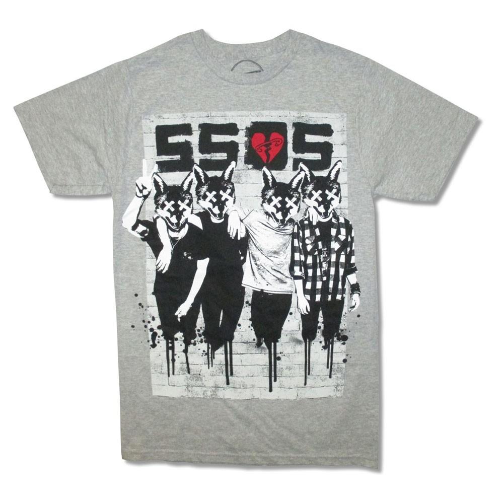 Men s 5 Seconds Of Summer Fox Heads T-shirt X-Large Grey M