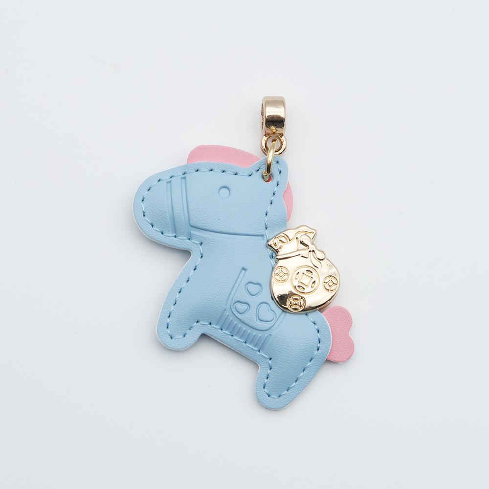 Instant Wealth Leather Keychain with Cartoon Pony Pendant for Couples – Trendy Bag and Car Accessory