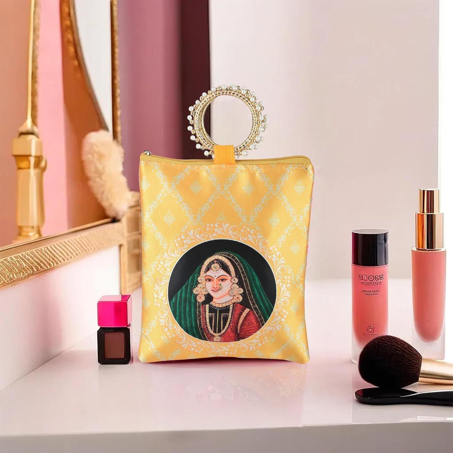 

Маленькие шелковые сумочки для женщин стильные с молнией и ручкой | Ручные сумки для женщин | Этническая женская сумочка для подарков на память | Принт Махарани