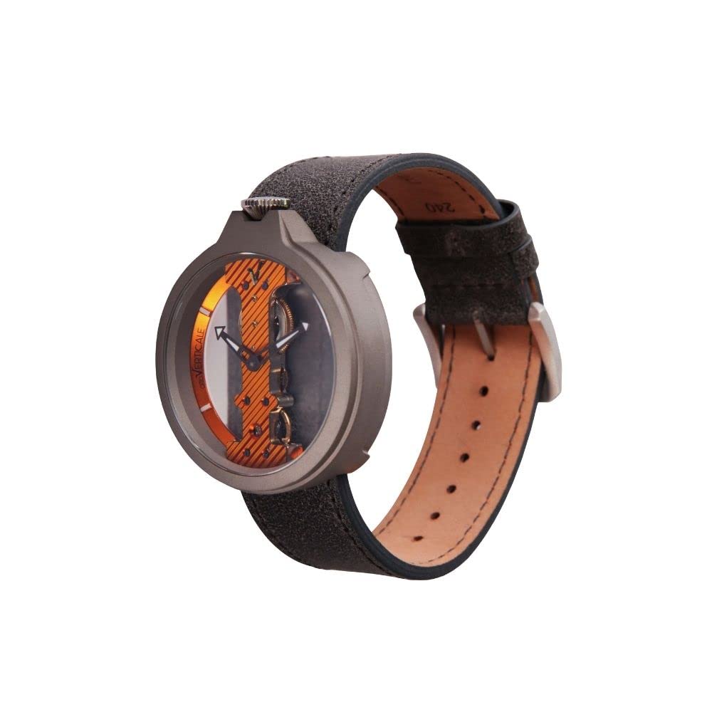 Atto VERTICALE TITANIUM SERIES TT01 Atto Verticale Manual Winding Skeleton Watch Titanium Gray Titanium Case Mechanical Watch Vertical Gear Movement