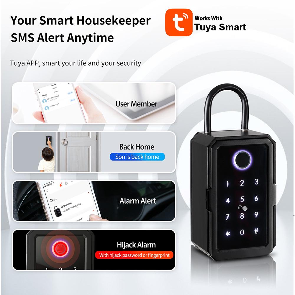 Tuya Smart Bluetooth Key Lock Box with Remote and Fingerprint Unlocking, Anti-Lost Feature