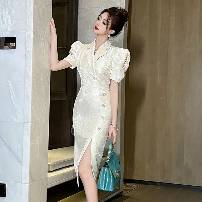 GMXIA Letní Dojíždějící Profesionální Dámský Formální Oblek Bufované Rukávy Slim Šaty Dámské