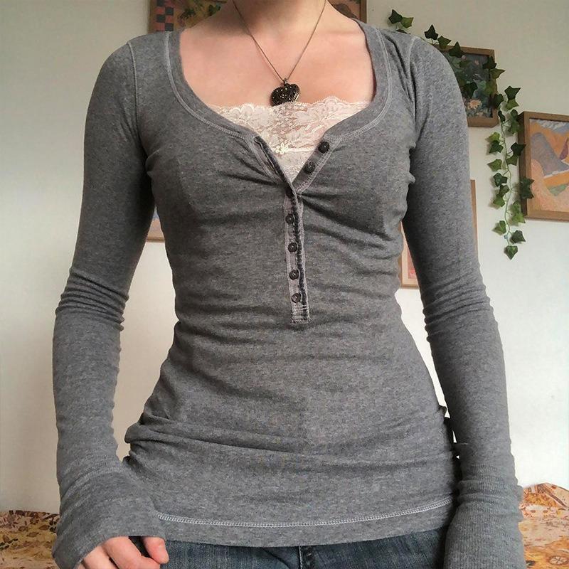 Y2k Spitze Taste T Shirt Fairycore Nette Retro Crop Top Kontrast Frauen Harajuku Herbst Pullover Grundlegende Gestrickte T Korea Ästhetik