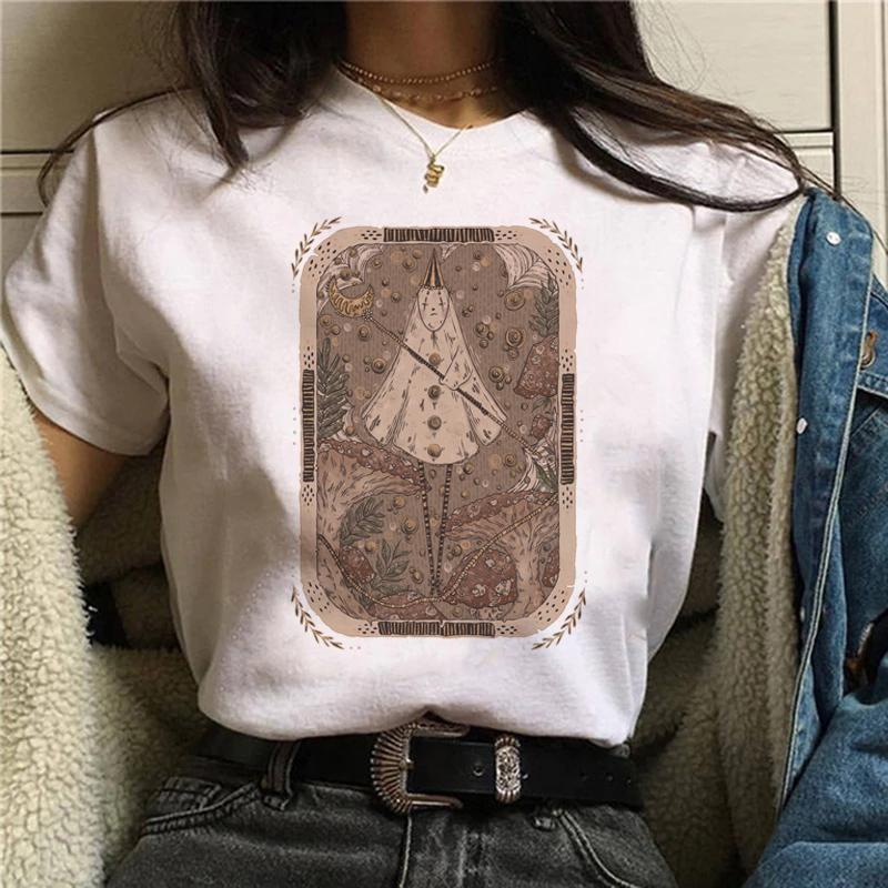 Magic In All Tarot Print T-Shirt Kawaii Magic Cat Printed Tshirt Astronomy Tee Shirt Top Aesthetic Women Hippie Bohemian Tshirt