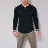 Mens Long Sleeve Henley T Shirt Solid Color Slim Fit Casual