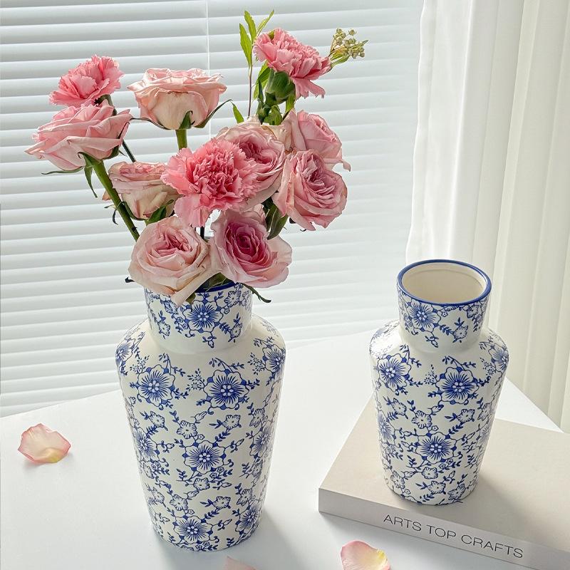 Vintage Keramiske Blomster vaser Retro Pastorale Ottekantet Vase Hydroponisk Blomsterpotte Æstetisk Dekorativ Vase Blomsterarrangement