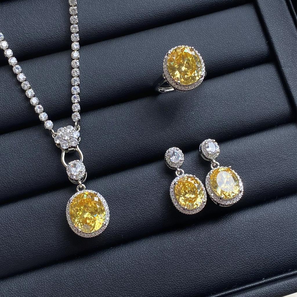 Valuable Lab Jade Diamond Jewelry set 925 Silver Engagement Wedding Rings Earrings Necklace For Women Bridal Party Gift