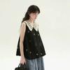 Hollow collar black vest French sweet age-reducing daughter wind sleeveless temperament top
