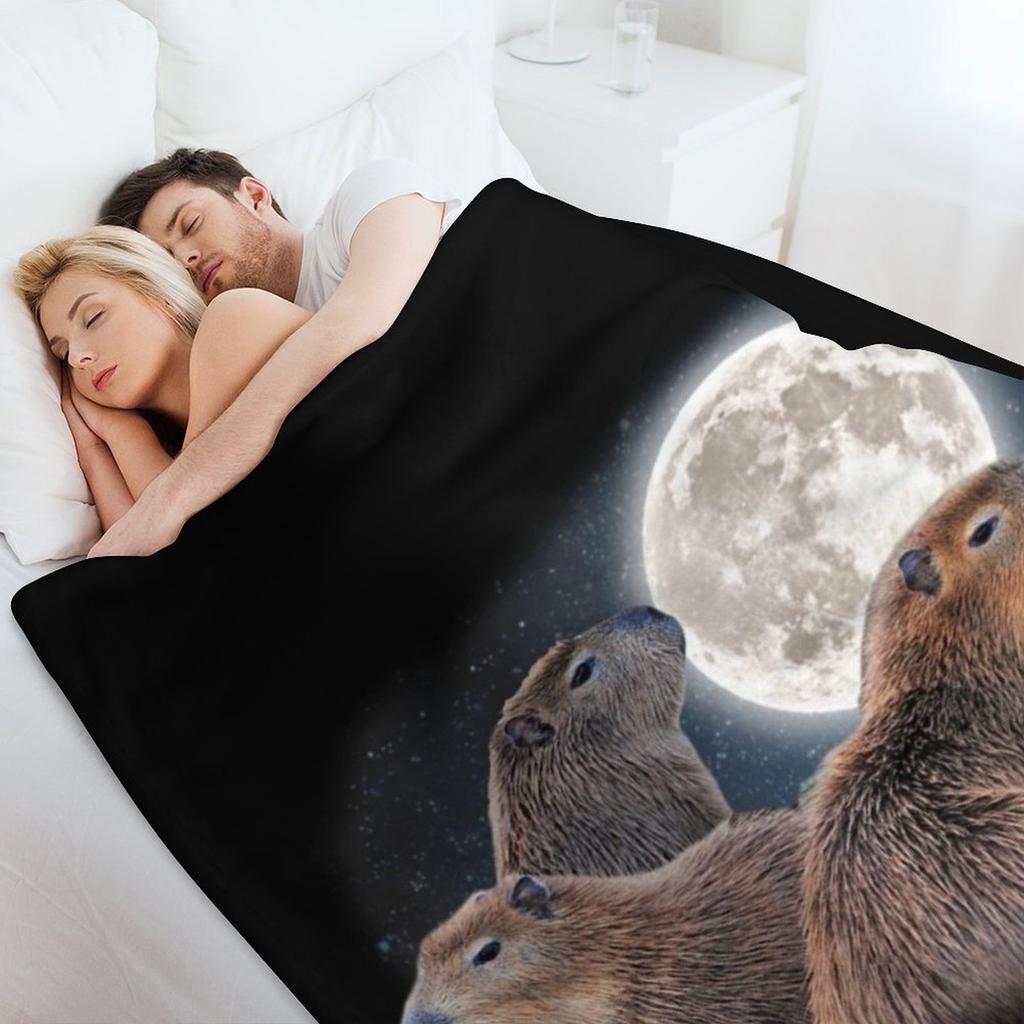 Three Capybaras and Moon Funny Capybara Humor Parody Throw Blanket Christmas Decoration Soft for Babies Loose Blankets