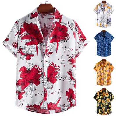 Mens Fashion Ethnic Short Sleeve Casual Printing Hawaiian Shirt Blouse T-shirt