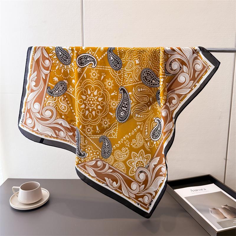 Luxury Paisley Print Shawl Square Scarf for Women Soft Satin Wraps Neckerchief Female Hair Bands Ribbon Headband Bandana