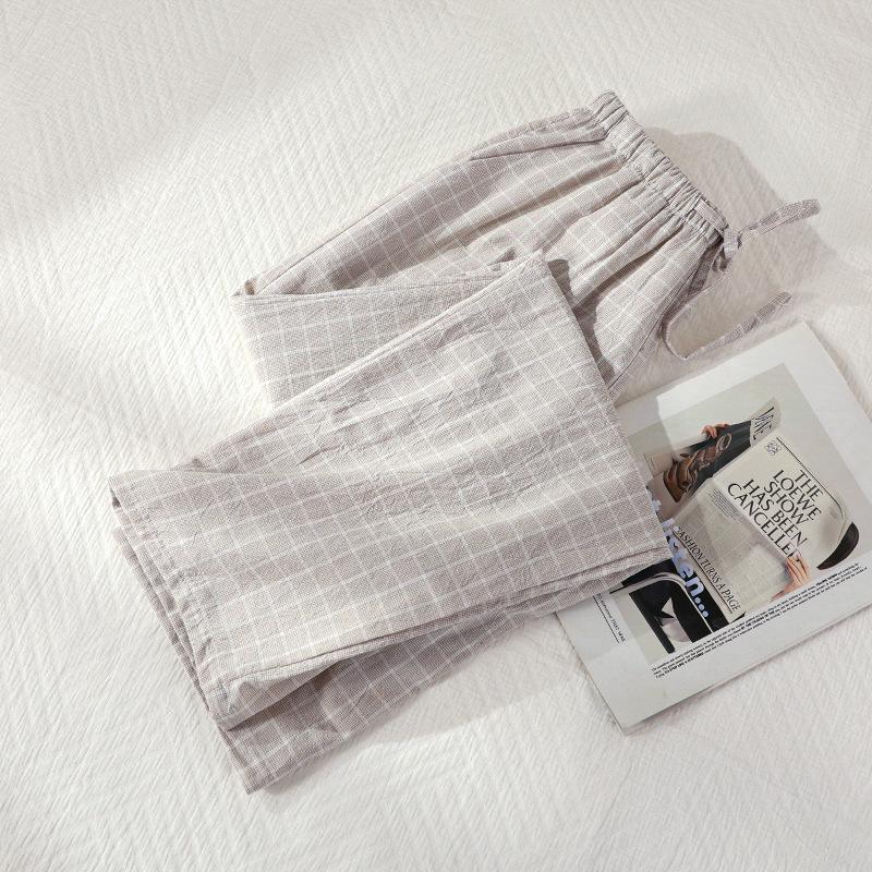 Spring-Summer Lightweight Plaid Sleep Pants - Unisex Cotton Pajamas for Indoor & Outdoor Wear
