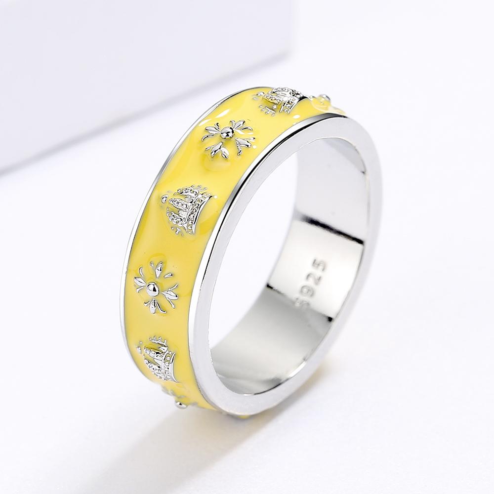 

Классический нишевый дизайн, женское кольцо, модное желтое ювелирное изделие ручной работы с эмалью, кольцо с узором в виде креста и дикой короны, юбилейное ювелирное изделие 9 бежевый
