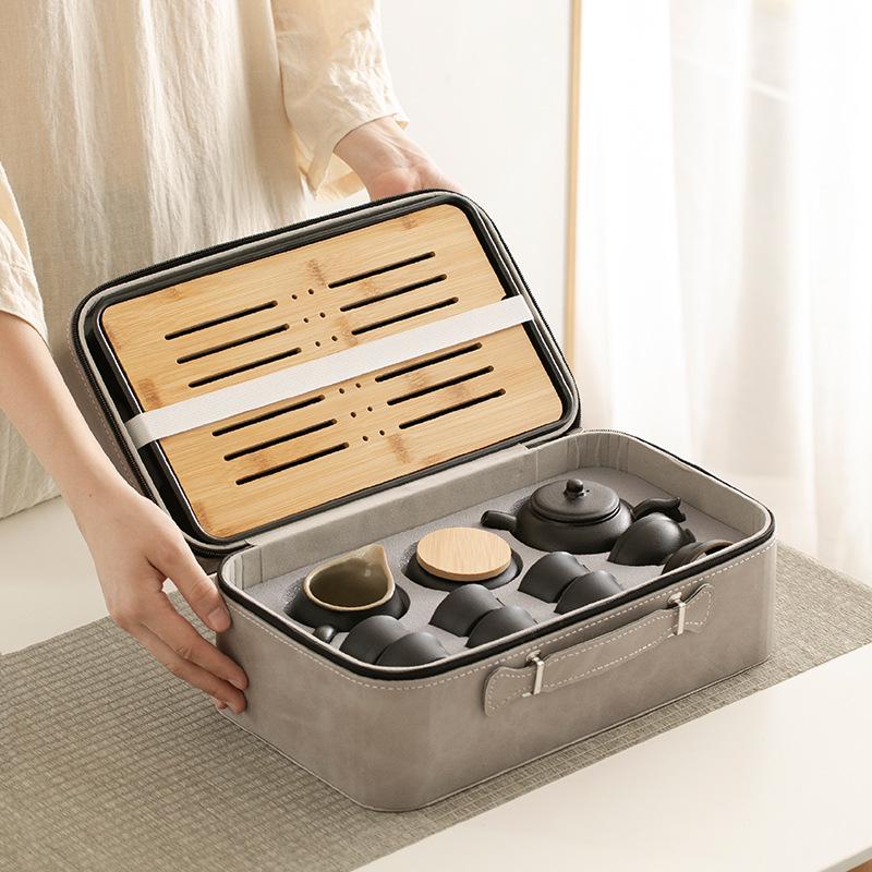 Portable Black Pottery Kung Fu Tea Set - Customizable with Logo for Business Gifts & Souvenirs