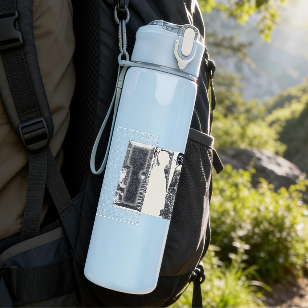 PC Small Rectangular Faded Text Print 750ml colorful plastic sports water bottle leakproof pop up lid with straw for outdoor work home use