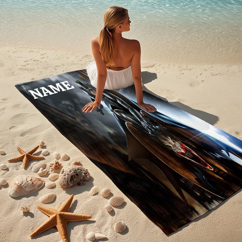 Custom Name Batman Cityscape Stylish Digital Printing Beach Towel Quick‑Drying Absorbent Blanket for Beach Pool Gym Travel
