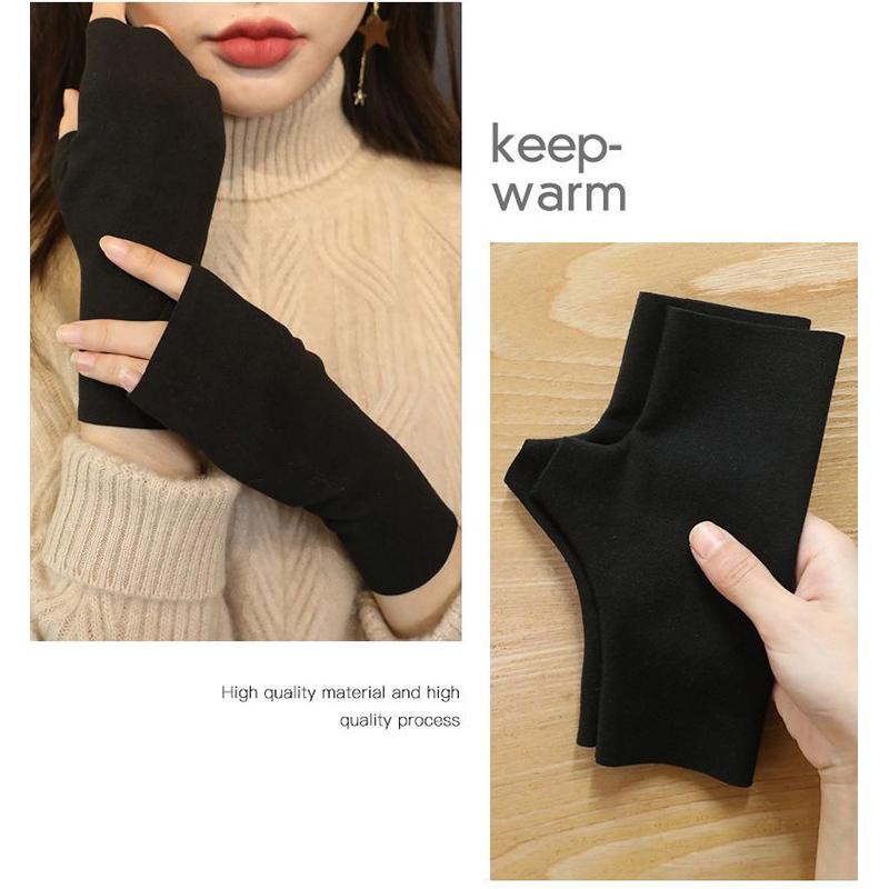 1Pair Autumn Winter Warm Soft Velvet Half Finger Gloves For Women Soft Skin Suitable For Daily Office Writing Wrist Protection