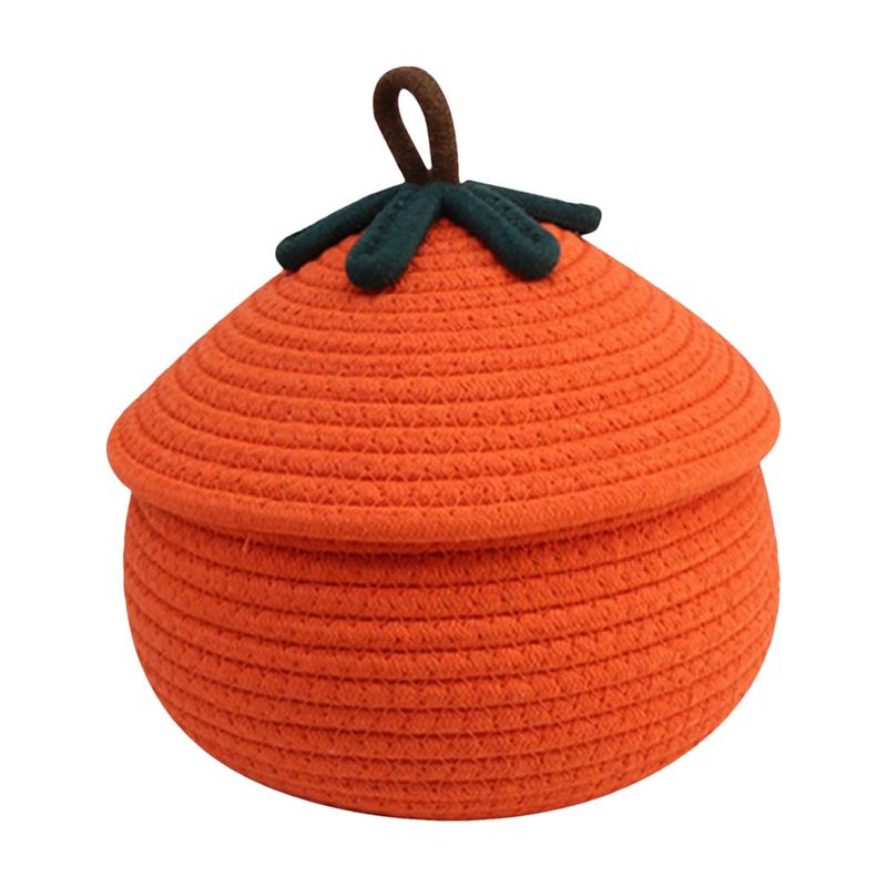 Pumpkin Woven Basket Halloween Pumpkin Basket with Dust-Proof Lid Fall Harvest Decor Home Organization Bin Cute Basket