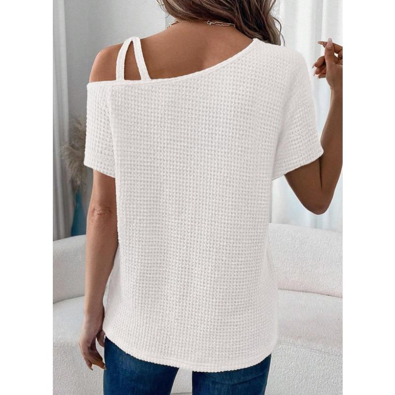 Short-sleeved Solid Tops for Women Summer New Styles Versatile Off-shoulder Knitted Women's Clothing