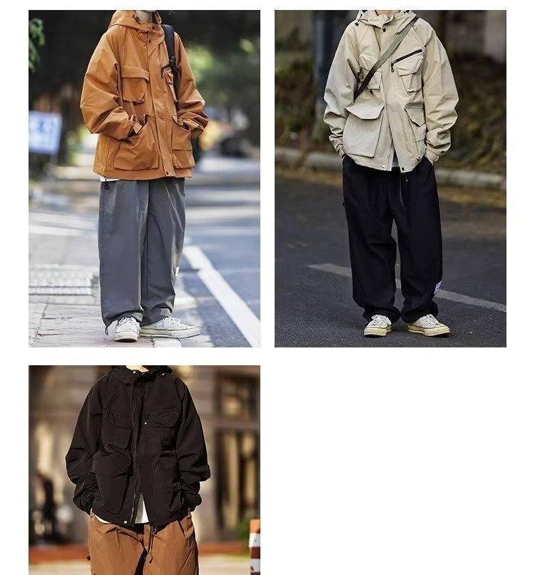 Unisex Japanese Functional Multi-Pocket Hooded Windbreaker Jacket