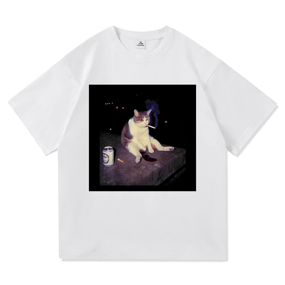 Divertente Gatto Che Fuma Sigaretta Meme Maglietta Moda Abbigliamento Donna Vintage Harajuku Vestiti T-shirt Harajuku Manica Corta Casual