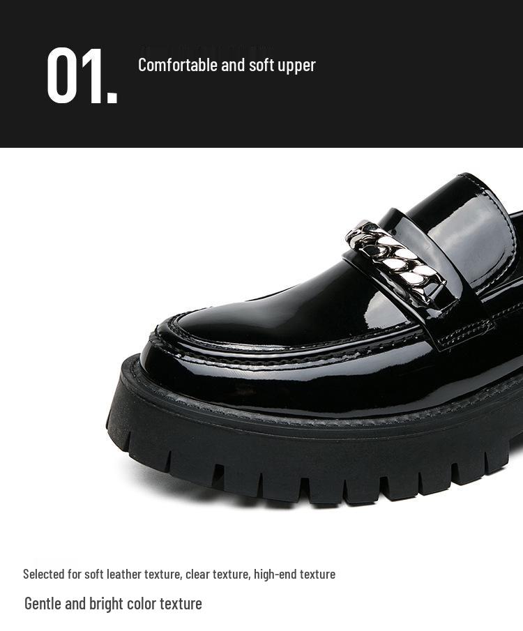 2024 Men's Shiny Patent Leather Loafers with Thick Sole and Height-Boosting Chunky Heel