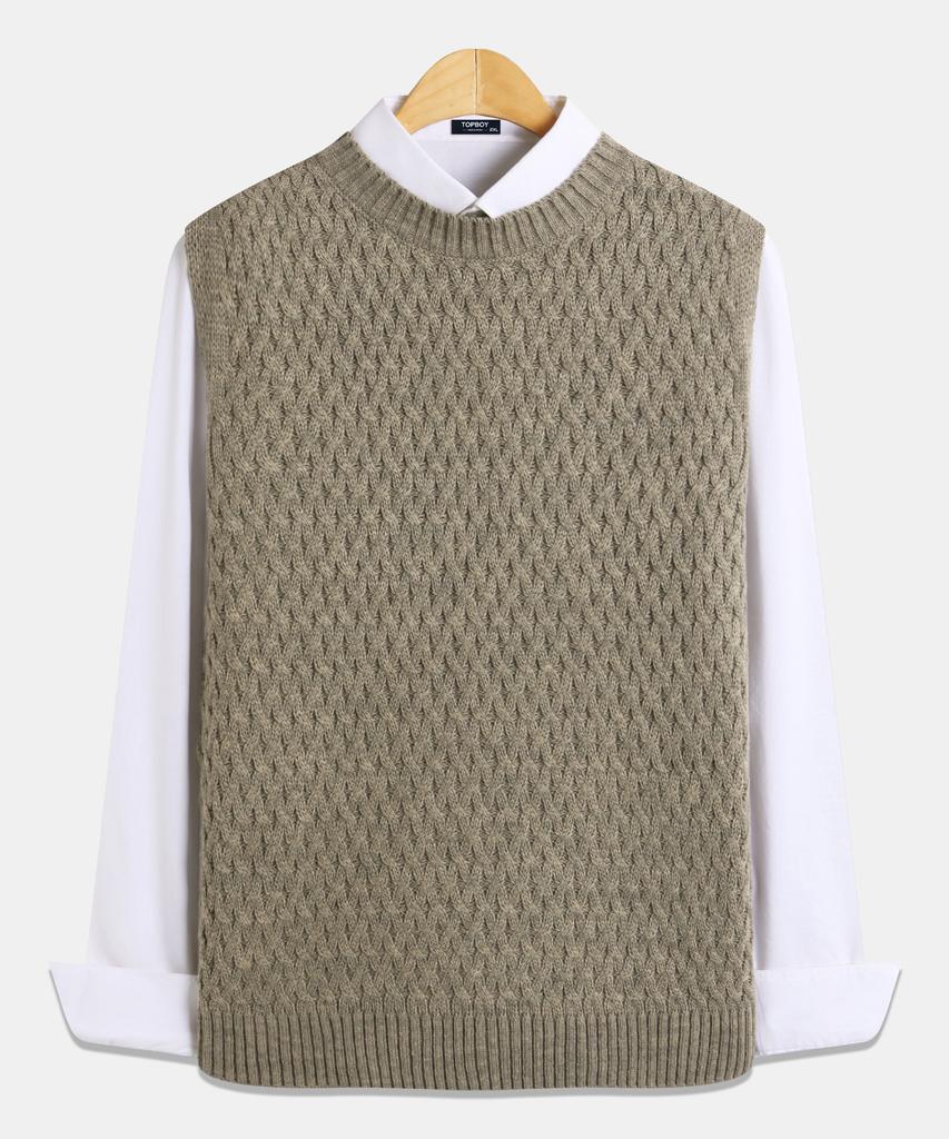 Topboy Regular Fit Barbed Wire Round Knit Vest Brown