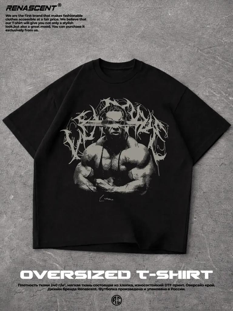 T-shirt de Gym, Oversize avec Impression de Kevin Levrone, Noir