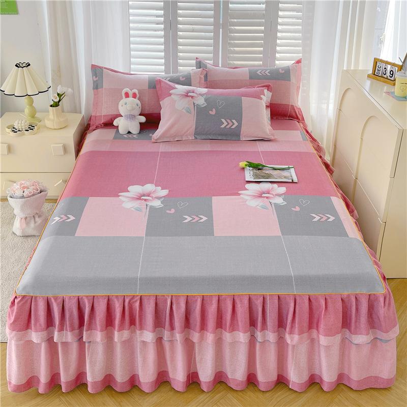 Comfortable, Relaxing, Breathable, Skin-friendly Three-piece Set: One Bed Skirt + Two Pillowcases (without Pillow Core)