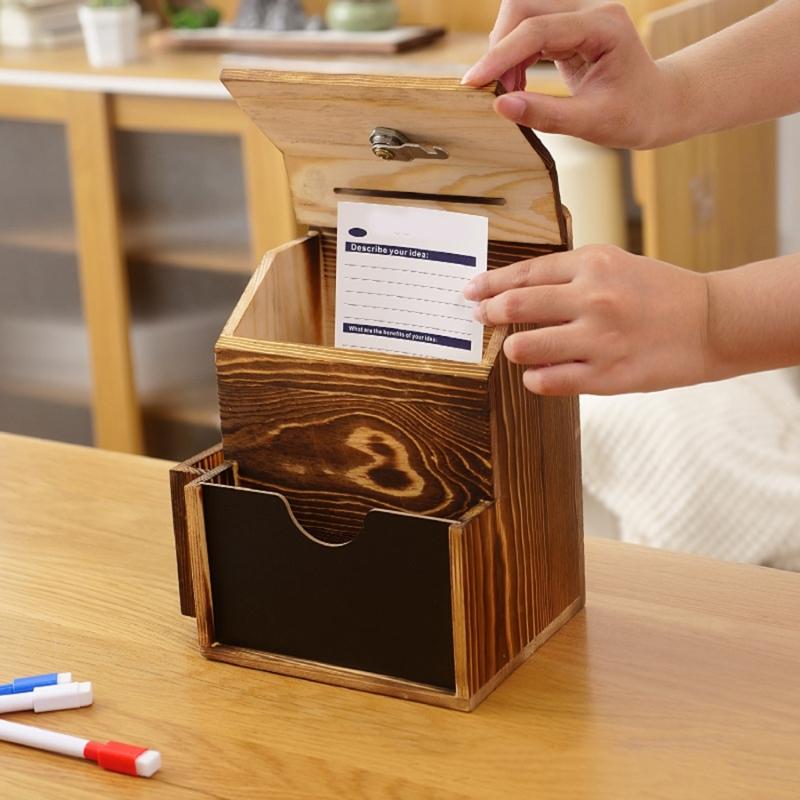 Handcrafted Wooden Feedback Box Featuring Lockable Slot Removable Writing And Storage Compartment For Office Decoration