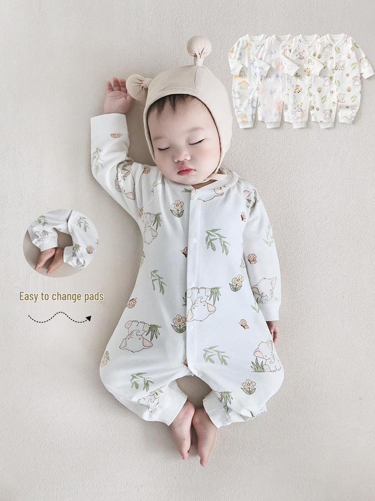 Pure Cotton Baby Romper: Open Front, Class A, for 0-12 Months, Spring/Autumn, Newborn Outerwear, Crawling Suit, Single-Layer Base.