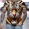 Tiger Print T-Shirt 3D Animal Men's Shirts Summer Short Sleeved Male Pullover  Versized T-shirts Casual Tops  Men Clothing