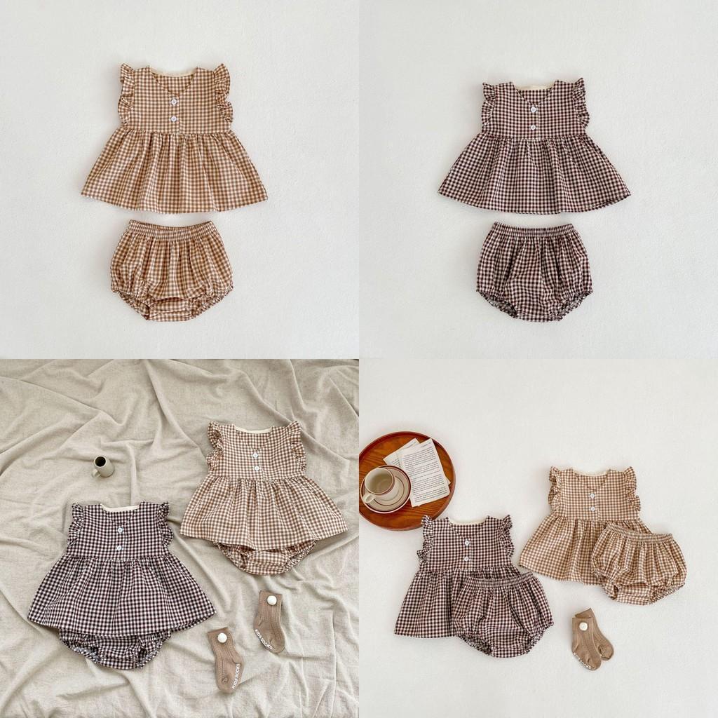 Adorable Summer Checked Top And Shorts Set For Baby Girls With Comfortable Cotton Fabric