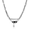 Men's Trendy Black Zirconia Cross Pendant Necklace - Versatile Clavicle Chain for Boys