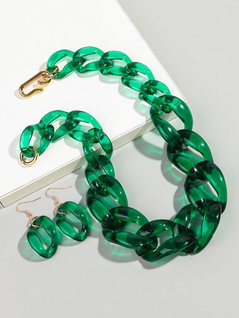 Trendy Acrylic Big Chunky Chain Necklace Set for Women Man Statement Colorful Resin Link Earring Choker Exaggerated Jewelry Gift