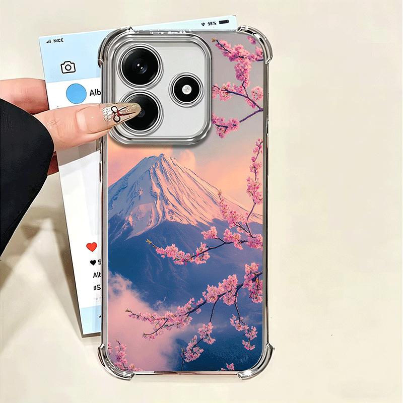 Japanese Pink Cherry Mount Fuji Soft Phone Case For Xiaomi Poco X7 X8 Pro Max X6 X5 X3 F8 Ultra F7 M8 M7 M5S Redmi 15C 15A 15 14