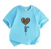 Kids Boys Girls 100% Cotton Crew Neck Short Sleeve T-Shirt, Cute Leopard Print Heart Balloon Casual Summer Tee Tops for Children Daily Wear