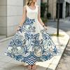 Women’s Blue White Floral Sleeveless Flowy Maxi Dress Soft Comfy Fabric,Versatile Vacation Resort Style,Ideal for Summer Daily Casual Outings