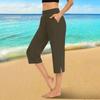 Women  Elastic High Waist 3/4 Pant Casual Active  Fit Wide Capris Leg Pants Trousers With Pockets