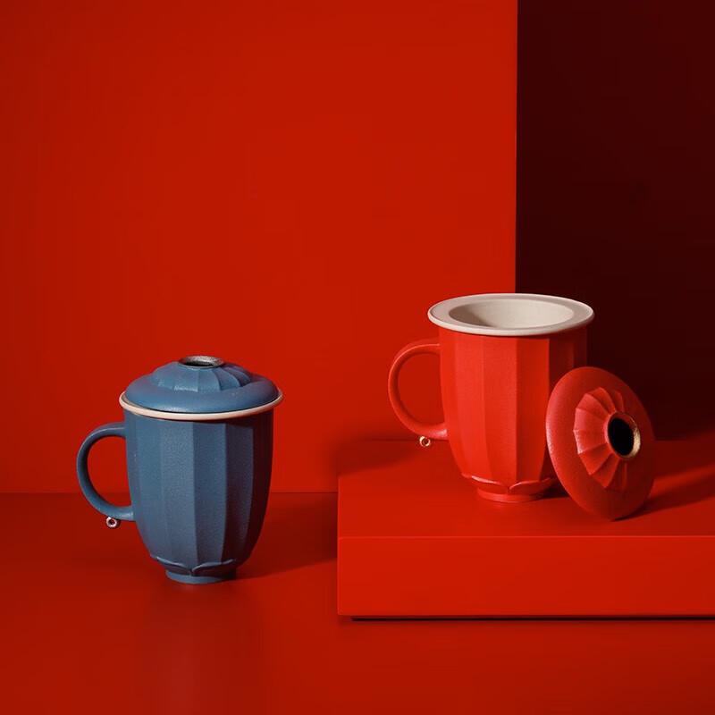 Wanqiantang Auspicious Ceramic Office Teacup with Vermilion Glaze