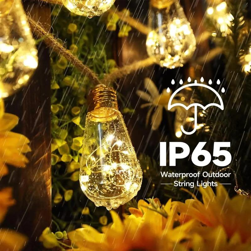 Vintage Hemp Rope Solar String Lights 5/8/10M 10/16/24 Bulbs Waterproof Outdoor Fairy Lights for Patio Yard Garden Decor