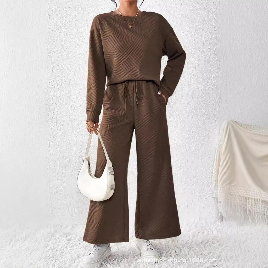 Autumn/Winter Solid Color Textured Casual Women's Loose Two-piece Suit Set