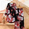 Halloween Print Two Piece Outfit Women Long Sleeve Irregular Hem Tunic Top Wide Leg Pants Casual Matching Set