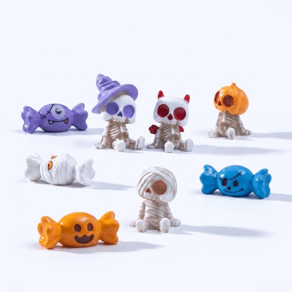 8 Pcs/Set Pumpkin Ghost Skull Design Mini Figurines Set Miniature Resin Craft Halloween Party